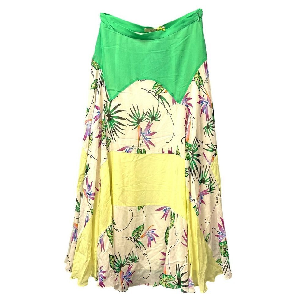 Etro Silk Tropical Floral Color-Block Skirt Size IT 42 US Medium NEW $1450